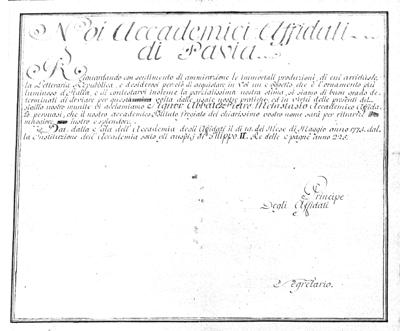 Patente speciale assegnata al Metastasio. Biblioteca Universitaria di Pavia, Ticinesi 533.3/576