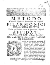 Metodo del 1772. Biblioteca Universitaria di Pavia, Miscellanea Belcredi 43/1A