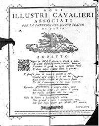 Agli illustri cavalieri del Teatro Novo. Biblioteca Universitaria di Pavia, Ticinesi 441/181