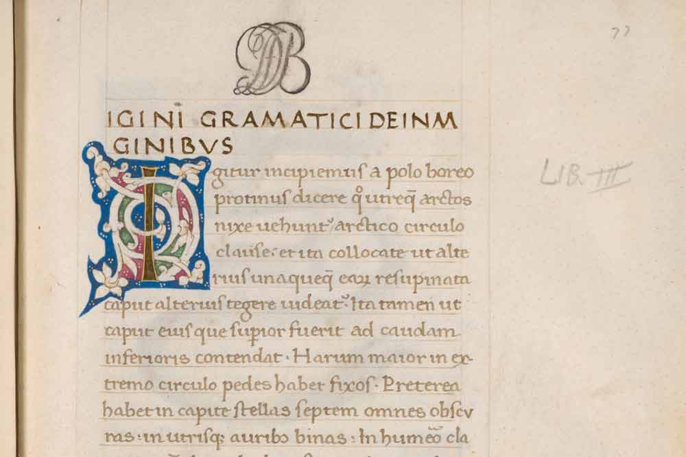 Hyginus, De Astronomia. Aldini 490, c. 77r con bianchi girari