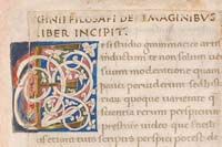 Hyginus, De Astronomia. Aldini 490, c. 1r, iniziale E decorata a bianchi girari