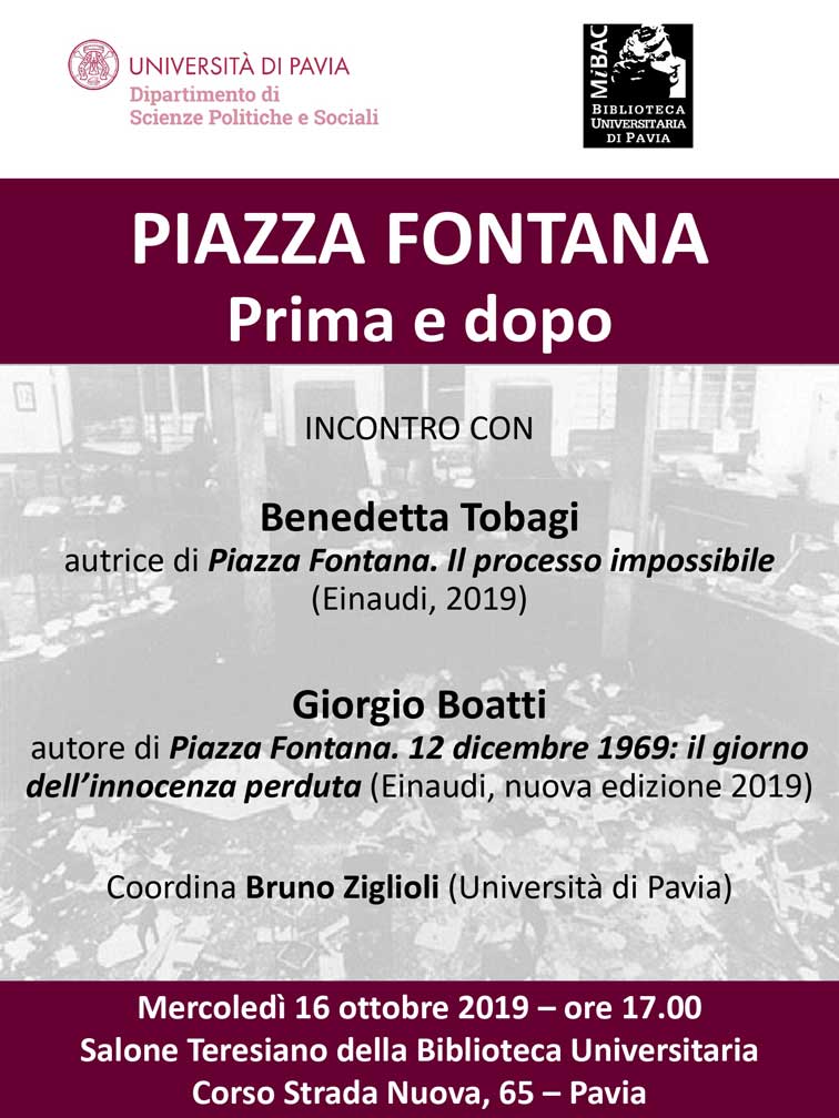 Piazza Fontana prima e dopo. Incontro con Benedetta Tobagi e Giorgio Boatti - Locandina