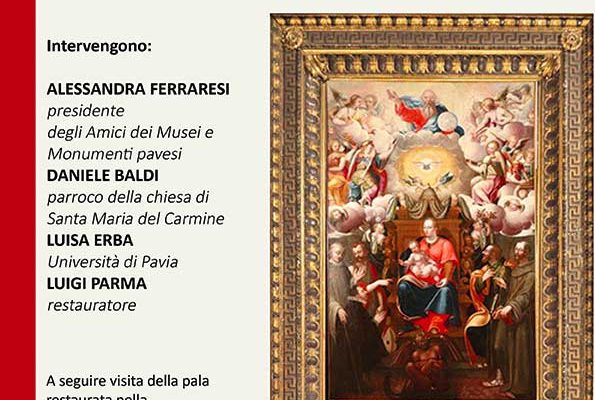 Il restauro della pala commissionata da Bernardo Sacco per la chiesa del Carmine - Locandina