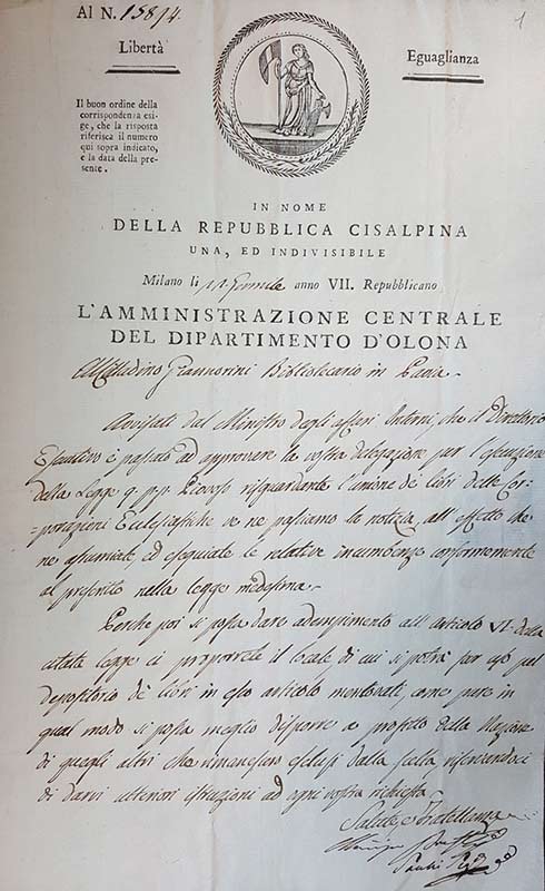 Archivio storico, Biblioteca Universitaria di Pavia, 1799