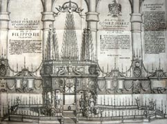Tavola tratta da: Melchiorre Malatesta, Racconto delle sontuose essequie fatte in Milano alli 7. di giugno l’anno 1621 … alla felicissima mem. di Filippo III …, Milano, 1621